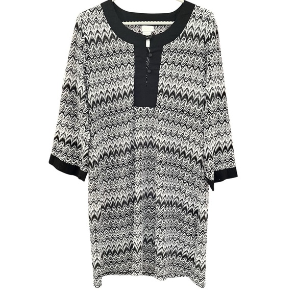 Dotti Black and White Zig Zag Print Swim Cover-Up Tunic Medium - Picture 1 of 6